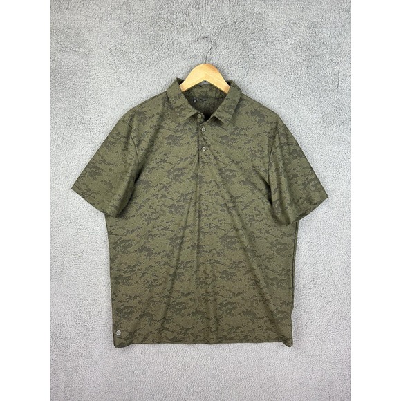Adidas Polo Shirt Mens Large Green Camo Recycled Polyester Golf Athletic Top Men